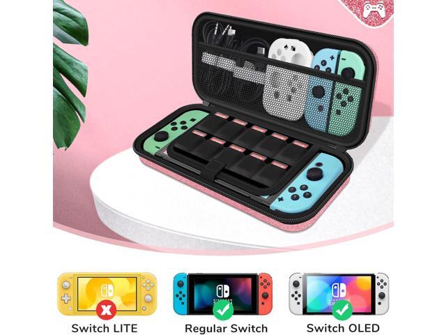 homicozy Glitter Carrying Case for Nintendo Switch & Switch OLED Console, Pink Hard Travel Case Shell Pouch for Nintendo Switch Console & Accessories