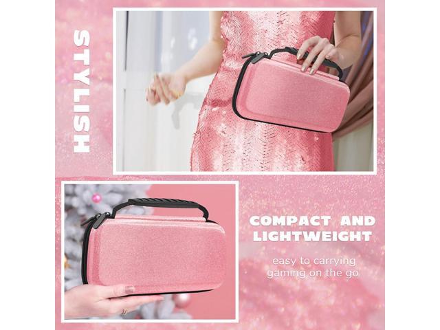 homicozy Glitter Carrying Case for Nintendo Switch & Switch OLED Console, Pink Hard Travel Case Shell Pouch for Nintendo Switch Console & Accessories