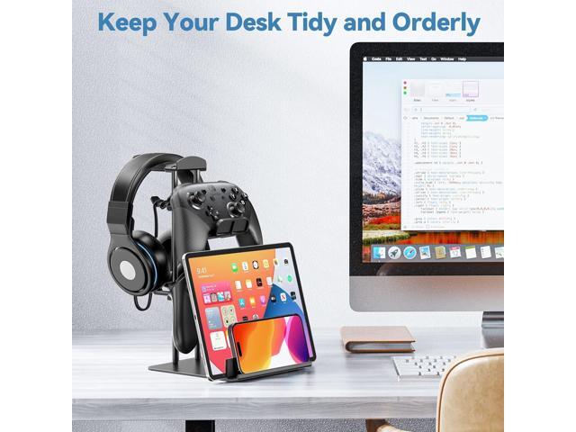 KDD Headphone Stand, Game Controller Holder & Headset Holder for Desk, Earphone Stand with Aluminum Supporting Bar, Universal Storage Organizer...