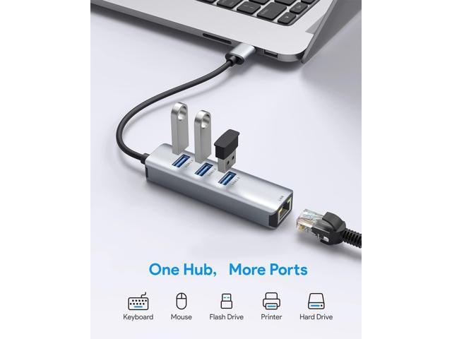USB 3.0 to Ethernet Adapter,ABLEWE 3-Port USB 3.0 Hub with RJ45 10/100/1000 Gigabit Ethernet Adapter Support Windows 10,8.1,Mac OS, Surface...