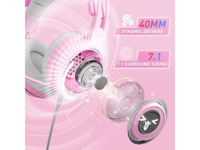 SOMIC G951pink Gaming Headset for PC, PS4, PS5, Laptop, Cat Ear Headphone USB Gaming Headphones with Mic Noise Cancelling, LED Light, 7.1 Virtual...