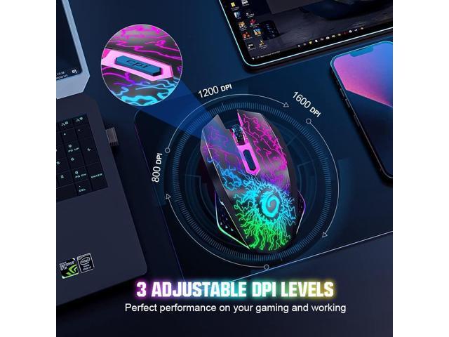 VersionTECH. Wireless Gaming Mouse, Rechargeable Computer Mouse Mice with Colorful LED Lights, Silent Click, 2.4G USB Nano Receiver, 3 Level DPI...
