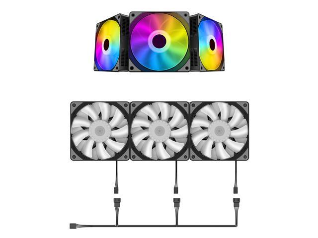 JIMTAB 3Pcs 120mm Case Cooling Fan 1200RPM RGB LED PC Cooling 3Pin Professional 12V DC Computer Case Fans Fan Silent Colorful