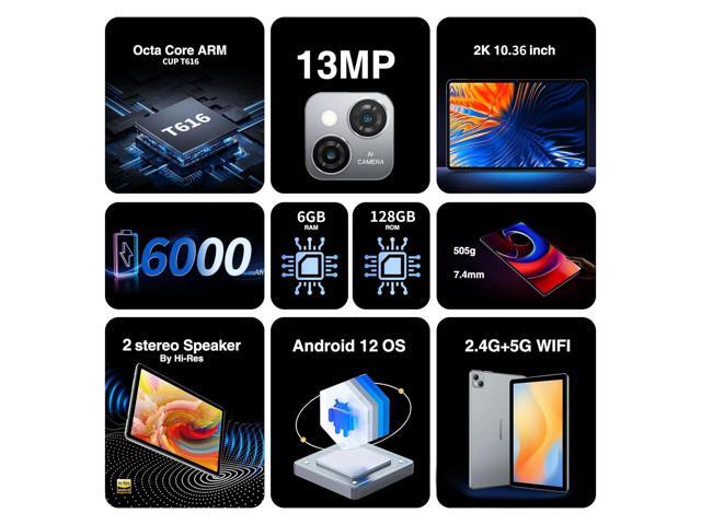 JIMTAB 10.4 inch 2K Tablet, 6GB RAM 128GB ROM Powerful Octa Core CPU, 2000 * 1200 2K Screen Android 12 Tablet PC, 5+13MP Dual Camera, BT5.0, Dual...