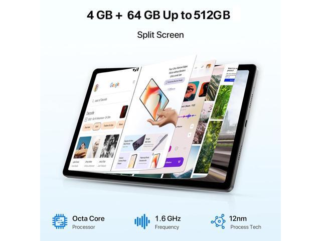 JIMTAB 2024 Android Tablet Octa Core 10' 2 in 1 Android 13 Tablets, 4GB Ram 64GB Rom Gaming Tablet with USB Adapter, Keyboard, Stylus, Tempered...