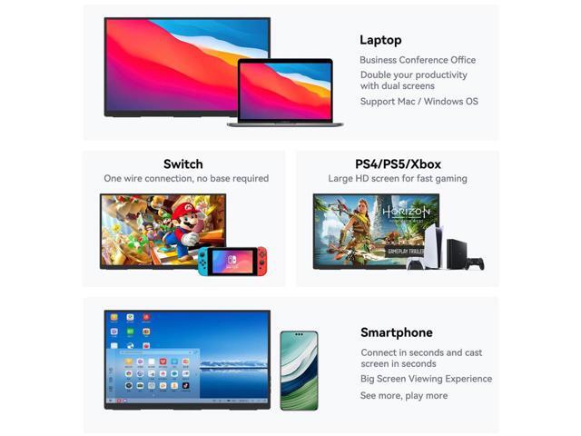 JIMTAB Portable Monitor 15.6' IPS, FHD 1080P HDR monitor 100% sRGB gaming Monitor with Mini HDMI USB-C Second External Monitor dual speakers for...