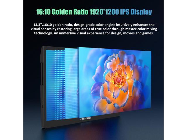 Portable Monitor 13.3' Triple Screen Extender with Build-in Stand, JIMTAB 1920 * 1200 IPS 16:10 Monitors, Built-in Monitor Holder RJ45/ USB...