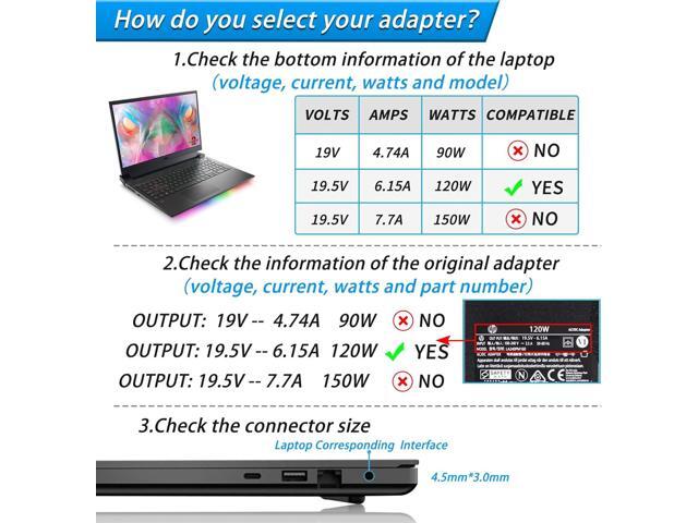 VHBW Replacement for HP 120W Power Adapter Compatible with HP USB-C Dock G5 USB-C/A Universal Dock G2 5TW13AA Envy 15 17 Series Omen 15-5000 5100...