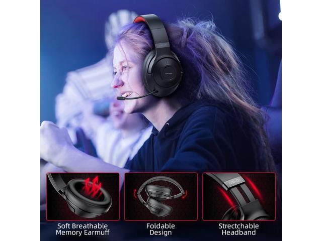 2.4Ghz Wireless Gaming Headset for PC, PS5, PS4, MacBook, with Microphone, Over-Ear Bluetooth Headphones for Cell Phone, Soft Earmuff - 40 Hours...