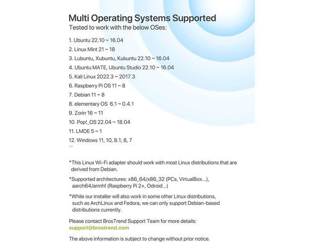 BrosTrend 650Mbps Linux Compatible WiFi Adapter Supports Kali Linux, Ubuntu, Mint, Debian, Kubuntu, Zorin, PureOS, Raspberry Pi 2+, Windows, Dual...