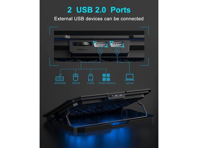 KeiBn Laptop Cooling Pad, Gaming Laptop Cooler 2 Fans for 10-15.6 Inch Laptops, 5 Height Stands, 2 USB Ports (S039)