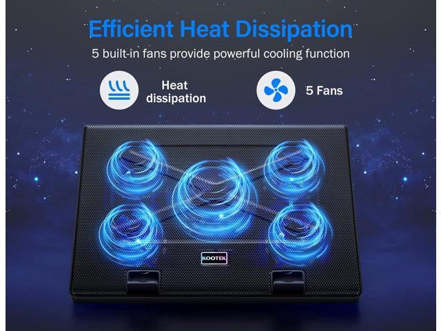 Kootek Laptop Cooling Pad, Laptop Cooler with 5 Quiet Fans for 12'-17' Computer PC Notebook Gaming Laptop Fan, Height Adjustable Laptop Cooling...