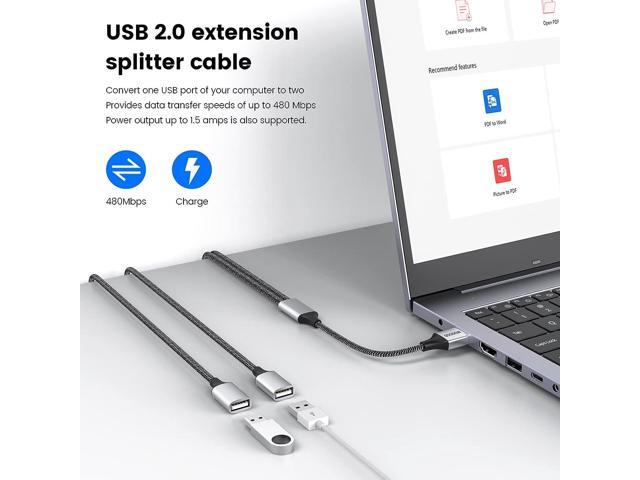 USB Extension Cable,USB A Male to 2 Female Extension Cord Durable USB Splitter Cable Nylon Braided Fast Data Transfer Compatible with Printer, USB...
