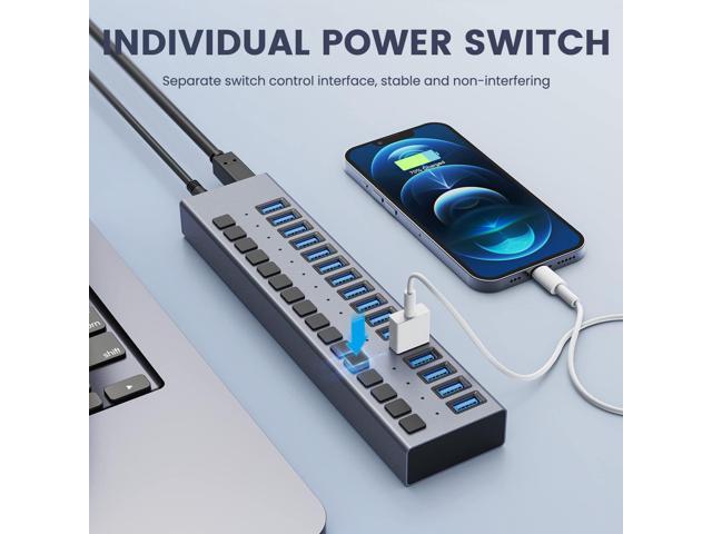 Powered USB Hub - ACASIS 16 Ports 90W USB 3.0 Data Port, Individual On/Off Switches, 12V/7.5A Power Adapter, 5Gbps High Speed, USB 3.0 Hub for...