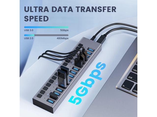 Powered USB Hub - ACASIS 16 Ports 90W USB 3.0 Data Port, Individual On/Off Switches, 12V/7.5A Power Adapter, 5Gbps High Speed, USB 3.0 Hub for...