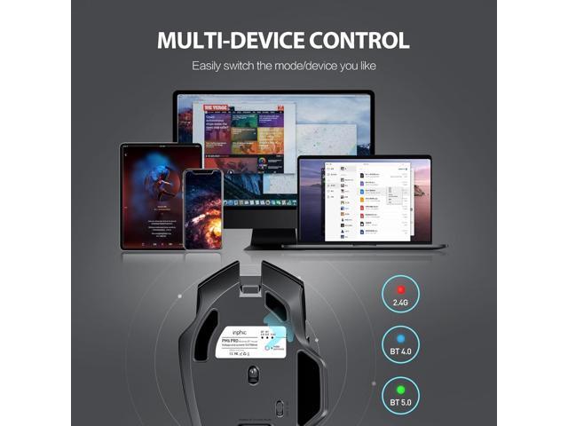 INPHIC Bluetooth Mouse [Upgraded: Battery Level Visible], Inphic Rechargeable Wireless Mouse Multi-Device (Tri-Mode:BT 5.0/4.0+2.4Ghz) with...