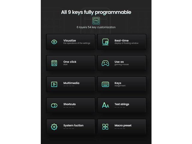 Vaydeer One-Handed Mechanical Keyboard Support NKRO, Hotkeys, One-Click Start,9 Fully Programmable Keys with Floating Window and Macro...