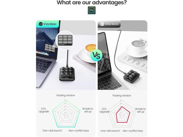 Vaydeer One-Handed Mechanical Keyboard Support NKRO, Hotkeys, One-Click Start,9 Fully Programmable Keys with Floating Window and Macro...