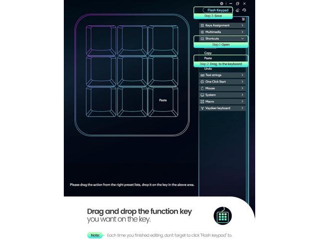 Vaydeer One-Handed Mechanical Keyboard Support NKRO, Hotkeys, One-Click Start,9 Fully Programmable Keys with Floating Window and Macro...