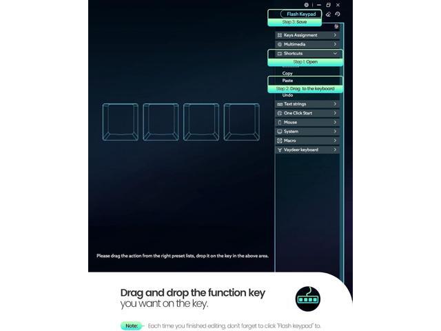Vaydeer 4 Fully Programmable Keys with Floating Window and Macro Multifunctional Keypad, One-Handed Mechanical Keyboard Support NKRO, Hotkeys,...
