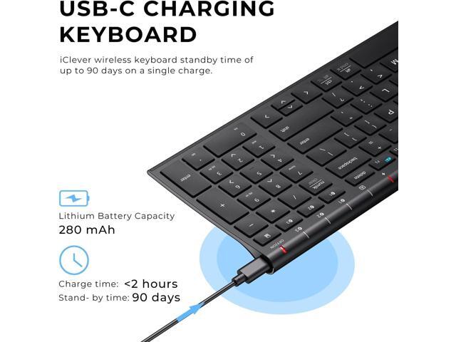 iClever BK10 Bluetooth Keyboard, Wireless Bluetooth Keyboard, Rechargeable Bluetooth 5.1 Multi Device Keyboard with Number Pad Full Size Stable...