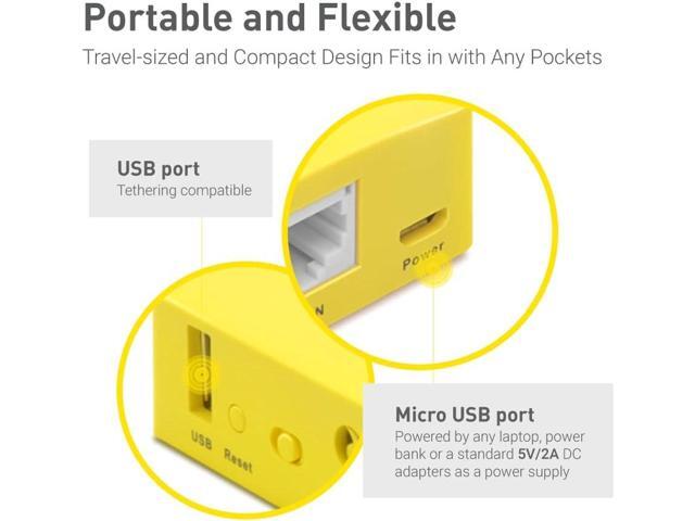 GL. iNet GL-MT300N-V2(Mango) Portable Mini Travel Wireless Pocket VPN WiFi Router - Access Point/Extender/WDS OpenWrt 2 x Ethernet Ports ...