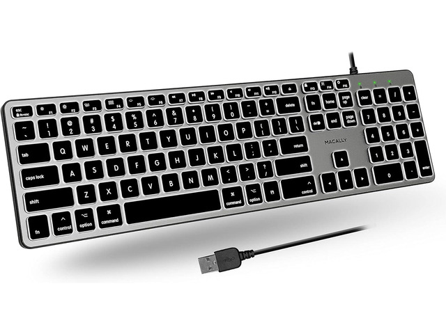 Macally Backlit Mac Keyboard Wired - Quiet, Sleek, and Functional - 3 Brightness Levels, 107 Keys - 5ft USB Wired Apple Keyboard - Backlit Wired...