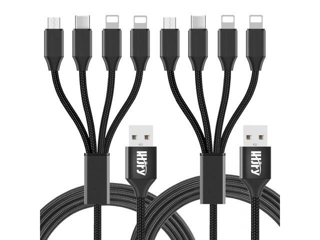 4 in 1 Multi Charging Cable 2Pack 6.6ft Multiple Charger Cord USB A to USB C/Micro USB Connector for Cell Phone/Tablets/Galaxy/Pads and More