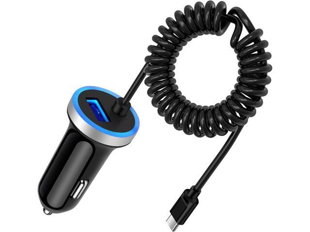 Fast Car Charger Type C Car Plug Android Phone USB C Car Charger Cigarette Lighter Adapter Fast Charging C Coiled Cable for Samsung Galaxy A13...