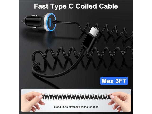 Fast Car Charger Type C Car Plug Android Phone USB C Car Charger Cigarette Lighter Adapter Fast Charging C Coiled Cable for Samsung Galaxy A13...