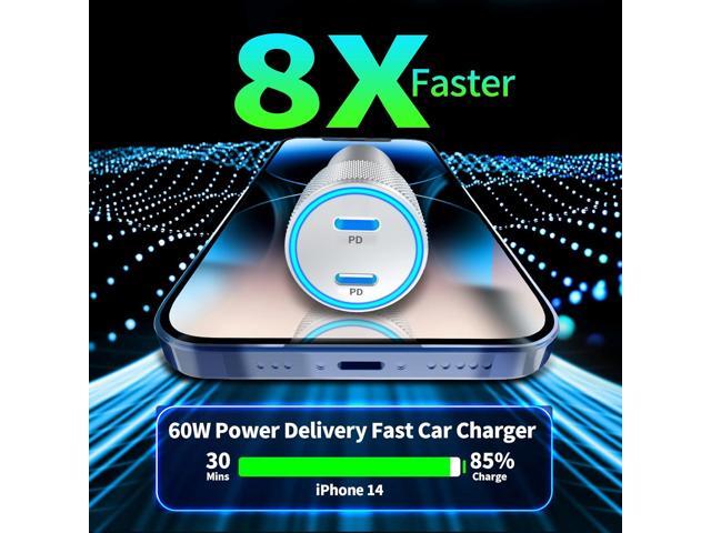 MFi CertifiediPhone Fast Car Charger, Linocell 60W Dual PD USB-C Poewr Cigarette Lighter Type-C Car Carplay Fast Charger + 2Pack Type-C to...