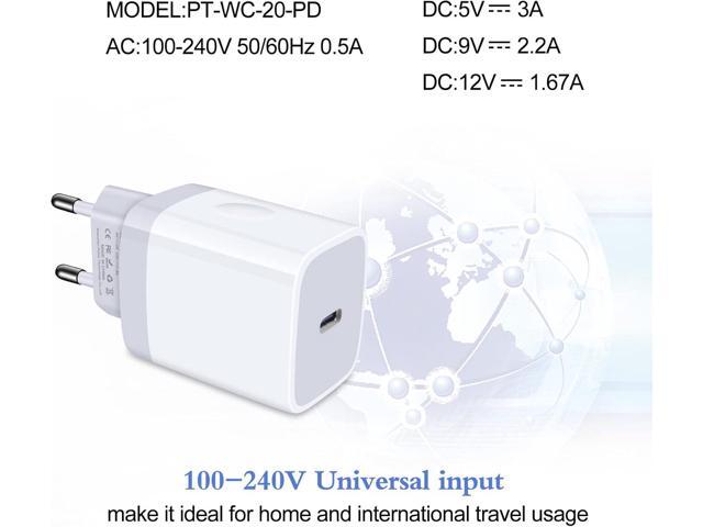 European Charger 2Pack EU Fast 20W USB C Charger Block Travel Plug PD Power Adapter for iPhone 16e/16/16 Pro/16 Pro Max/16 Plus/15/15 Pro/14/14...
