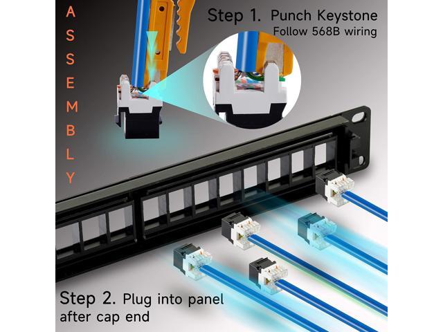 Cat6 Patch Panel 24 Port with Keystone, RJ45 Network Patch Panel 19 Inch, Punch Down Keystone Ethernet Patch Panel with Back Bar