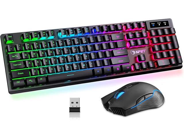 NPET S21 Wireless Gaming Keyboard and Mouse Combo, LED Backlit Rechargeable 3800mAh Battery, Mechanical Feel Anti-ghosting Keyboard + 7D 3200DPI.