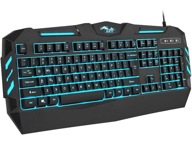 BAKTH 7 Colors LED Backlit Gaming Keyboard, Mechanical Feeling and Waterproof, Illuminated USB Wired Keyboard for Pro PC Gamer or Office