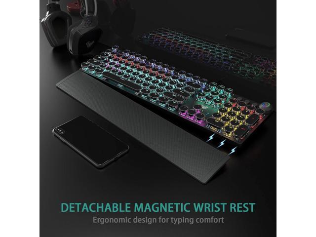 AULA F2088 Typewriter Style Mechanical Gaming Keyboard Blue Switches,Rainbow LED Backlit,Removable Wrist Rest,Media Control Knob,Retro Punk Round...