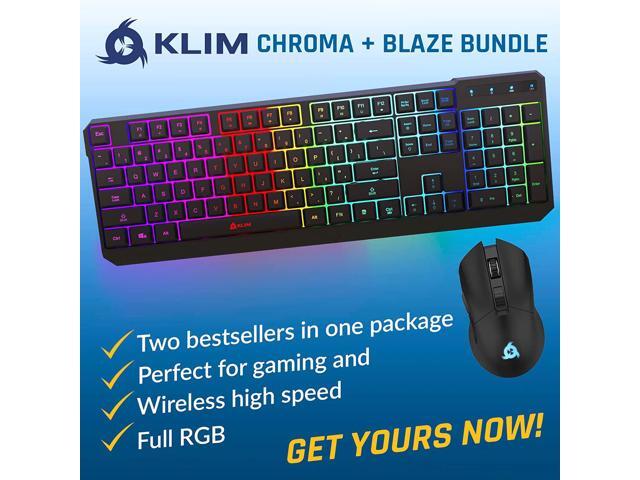 KLIM Blaze & Chroma Wireless Bundle - New 2023 - Wireless Gaming Keyboard and Mouse Combo - Responsive Durable Ergonomic - Backlit Keyboard - RGB...