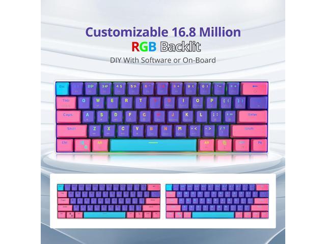 Protable 60% Percent Gaming Keyboard Mechanical, Mini Compact RGB Backlit 61 Keys Wired Office Keyboard with red Switch for Mac/Win (Purple/red...