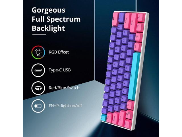 Protable 60% Percent Gaming Keyboard Mechanical, Mini Compact RGB Backlit 61 Keys Wired Office Keyboard with red Switch for Mac/Win (Purple/red...