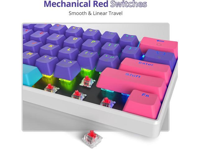 Protable 60% Percent Gaming Keyboard Mechanical, Mini Compact RGB Backlit 61 Keys Wired Office Keyboard with red Switch for Mac/Win (Purple/red...
