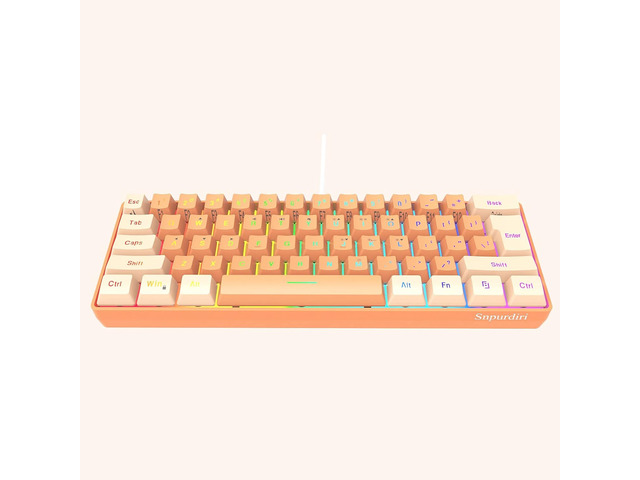 Snpurdiri 60% Wired Gaming Keyboard, RGB Backlit Ultra-Compact Mini Gaming Keyboard for PC/Mac Gamer, Typist, Travel (Cream and Orange)