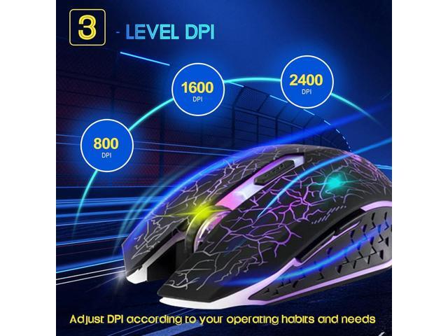 VEGCOO C10 Wireless Gaming Mouse Rechargeable Silent Optical Mice 7 Colors LED Lights, 7 Buttons 2400/1600/800DPI (Black)