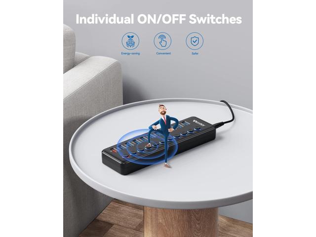 Powered USB Hub, Wenter 11-Port USB Splitter Hub (10 Faster Data Transfer Ports+ 1 Smart Charging Port) with Individual LED On/Off Switches, USB...