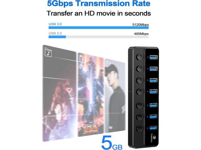 7-Port USB 3.0 Hub, Qeefun 3.0 Powered, USB Adapter USB Extender USB Port Expander USB hub for Laptop, PC, USB Flash Drives, and More