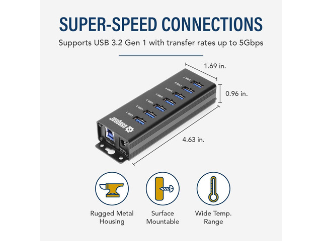 7-Port USB 3.2 Gen 1 Charging and SuperSpeed Mountable Data Hub