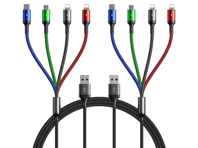 Multi Charging Cable 4A,5Ft/ 2Pack 4 in 1 Charger Cable,Braided Multiple USB Cable Universal USB C Charging Cord with Lightning/Type C/Micro USB...