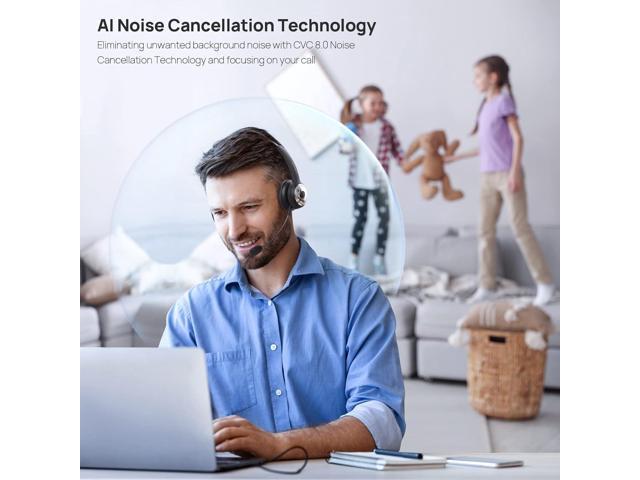 LEVN Bluetooth Headset, Wireless Headset with Microphone & Mute Button, 60Hrs Talk Time, On-Ear AI Noise Cancelling Headphones with Bluetooth 5.2...