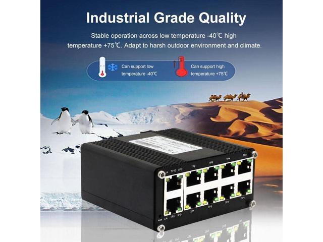 Mini Industrial Switch 10 Ports Gigabit Switch Hardened 10 Port RJ45 10/100/1000Mbps Ethernet Switch Din Rail Mount Outdoor Ethernet Switch,...