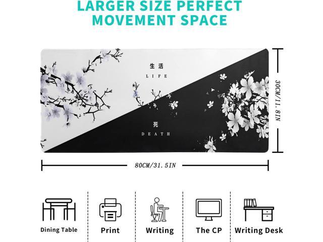 Black and White Japanese Cherry Blossom Gaming Mouse Pad Sakura Death Life Flower Mat 31.5x11.8 Inch Texture Non-Slip Rubber Base Mousepad Stitched...