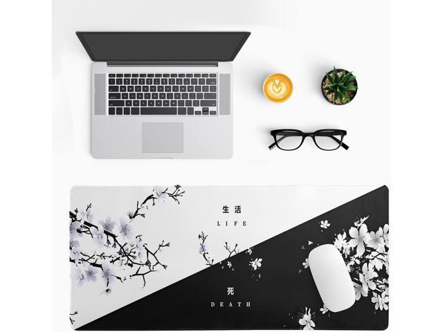 Black and White Japanese Cherry Blossom Gaming Mouse Pad Sakura Death Life Flower Mat 31.5x11.8 Inch Texture Non-Slip Rubber Base Mousepad Stitched...